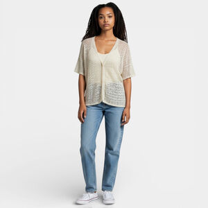 Coverup Top Women Size Medium Cream Tan Crochet Beach Cardigan Sheer Knit